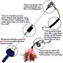 Pet Fit For Life 3 Feather Dual Rod Wand Cat Toy -Cat Supplies 109316 PT3. AC SS1800 V1494537066