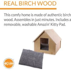 K&H Pet Products Birchwood Manor Indoor & Outdoor Wooden Cat House, Natural Wood -Cat Supplies 131907 PT2. AC SS1800 V1637623594