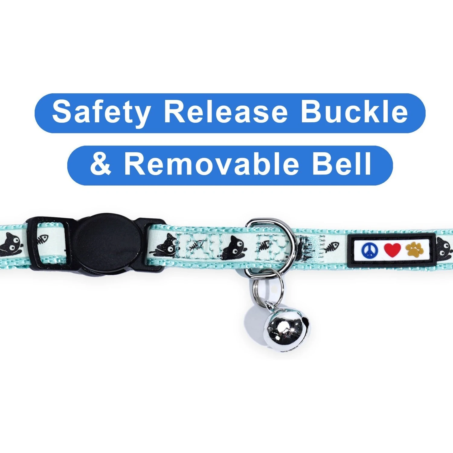 Pawtitas Glow In The Dark Nylon Breakaway Cat Collar With Bell 4 Pawtitas Glow In The Dark Nylon Breakaway Cat Collar With Bell - Image 4
