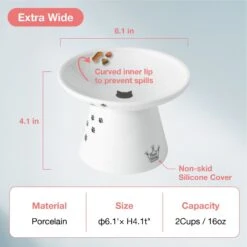 Necoichi Extra Wide Ceramic Elevated Cat Food Bowl, 2-cup -Cat Supplies 183502 PT3. AC SS1800 V1698866521