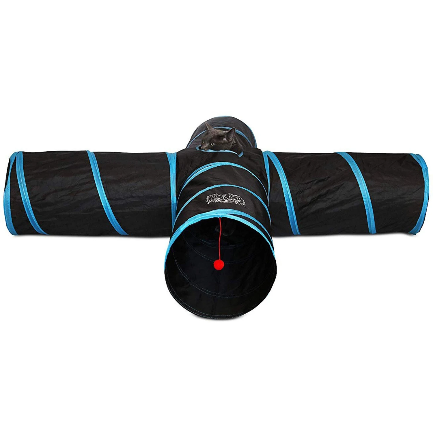 Feline Ruff 12" Premium 4-Way Collapsible Tunnel Cat Toy, Black & Blue 1 Feline Ruff 12" Premium 4-Way Collapsible Tunnel Cat Toy, Black & Blue