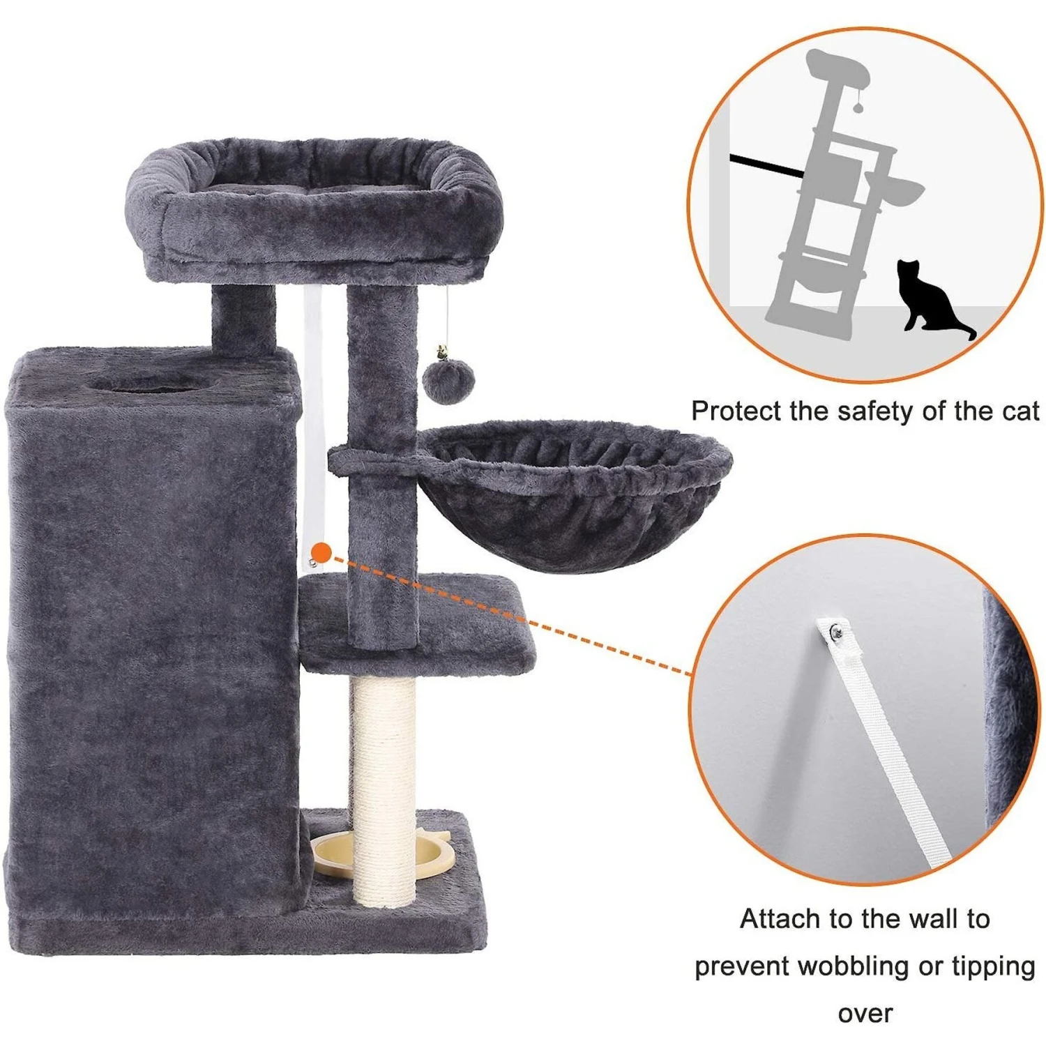 FEANDREA 32.7-in Faux Fleece Cat Tree & Condo 4 FEANDREA 32.7-in Faux Fleece Cat Tree & Condo - Image 4