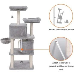 FEANDREA 55.1-in Faux Fleece Cat Tree & Condo -Cat Supplies 205247 PT4. AC SS1800 V1648066608