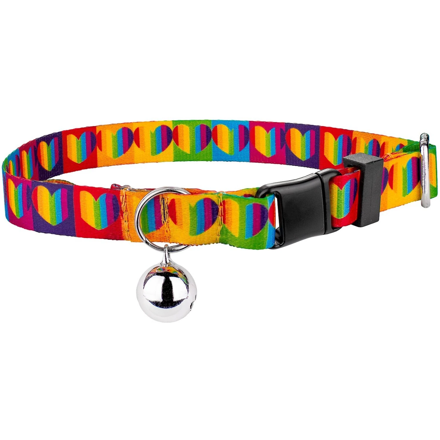 Country Brook Design Rainbow Hearts Polyester Breakaway Cat Collar With Bell 1 Country Brook Design Rainbow Hearts Polyester Breakaway Cat Collar With Bell