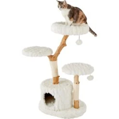 Frisco Natural Wood Modern Cat Tree With Toy, Ivory, Large -Cat Supplies 236563 PT2. AC SS1800 V1615987336