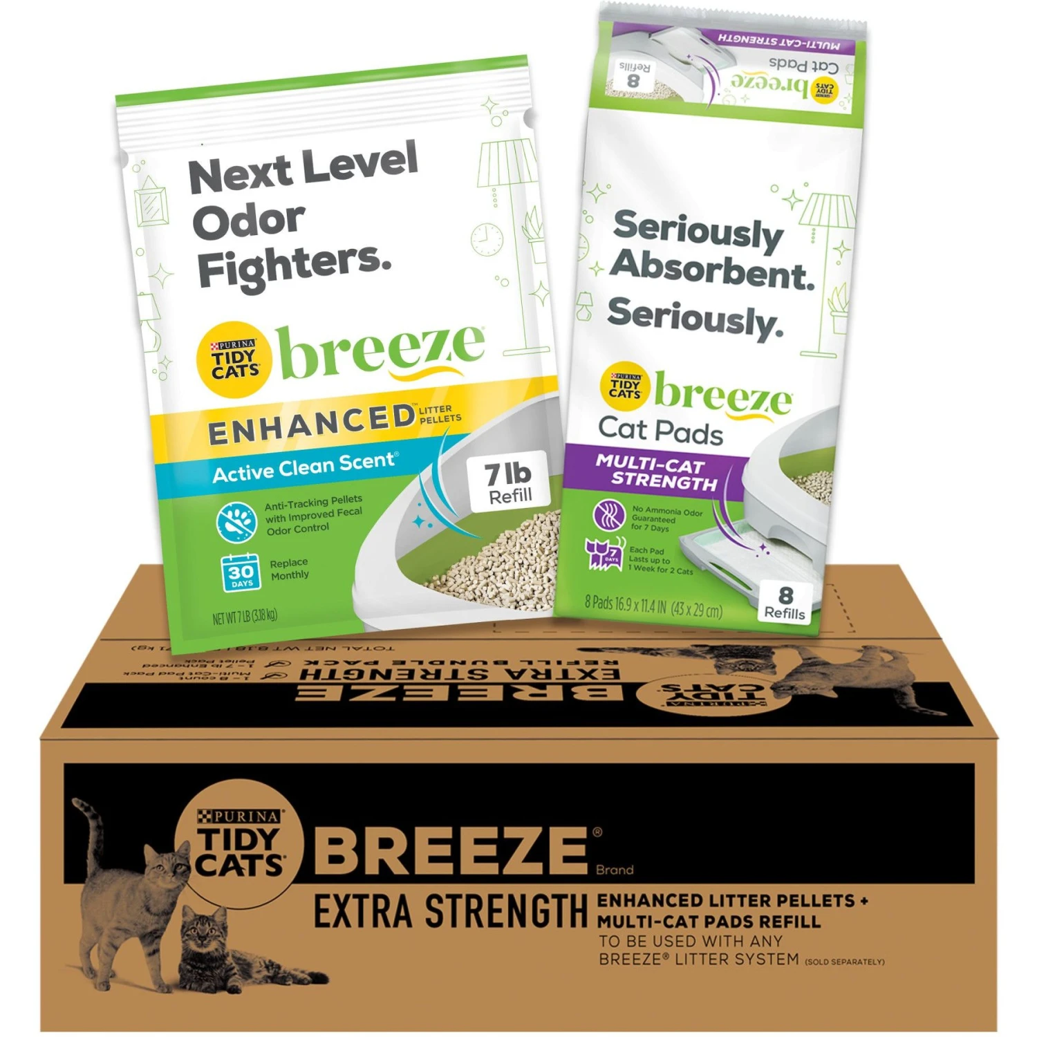 Tidy Cats Breeze Enhanced Active Clean Scent Litter Pellets & Multi-Cat Pads Bundle Pack 1 Tidy Cats Breeze Enhanced Active Clean Scent Litter Pellets & Multi-Cat Pads Bundle Pack