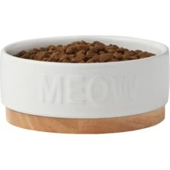 Frisco Round Meow Non-skid Ceramic Cat Bowl With Wood Base 9 Frisco Round Meow Non-skid Ceramic Cat Bowl With Wood Base -Cat Supplies 256078 PT3. AC SS1800 V1615313181
