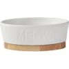 Frisco Oval Meow Non-skid Ceramic Cat Bowl With Wood Base