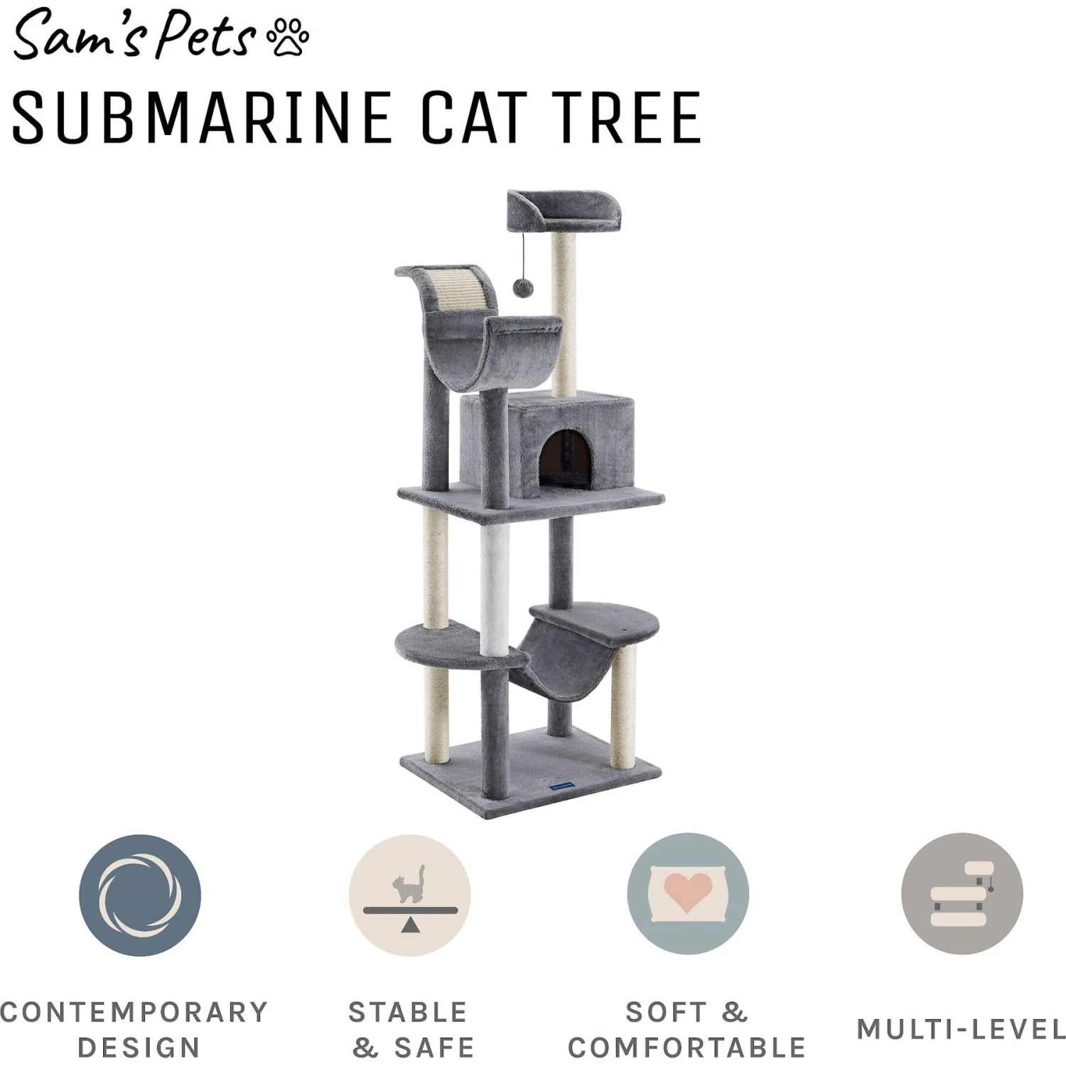 Sam's Pets Submarine 60-in Gray Hard Box Cat Tree, Gray 3 Sam's Pets Submarine 60-in Gray Hard Box Cat Tree, Gray - Image 3