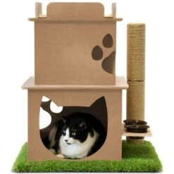 On2Pets Modern Wooden Cat House & Loft, Beige -Cat Supplies 262110 PT2. AC SS1800 V1671027828