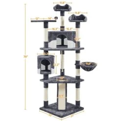 Yaheetech 79-in Plush Cat Tree & Condo, Dark Gray/White -Cat Supplies 266560 PT2. AC SS1800 V1691161717