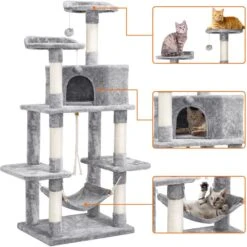 Yaheetech 58-in Plush Cat Tree & Condo, Light Gray -Cat Supplies 266562 PT3. AC SS1800 V1669909136