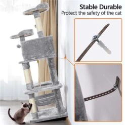 Yaheetech 58-in Plush Cat Tree & Condo, Light Gray -Cat Supplies 266562 PT7. AC SS1800 V1669909135