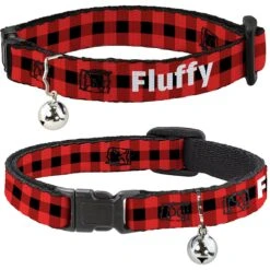 Buckle-Down Personalized Breakaway Cat Collar With Bell, Buffalo Plaid