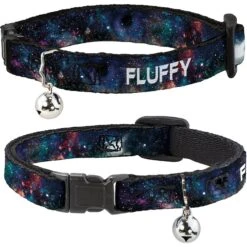 Buckle-Down Personalized Breakaway Cat Collar With Bell, Galaxy Collage