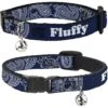 Buckle-Down Personalized Breakaway Cat Collar With Bell, Paisley Blue & White