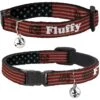 Buckle-Down Personalized Breakaway Cat Collar With Bell, Vintage US Flag Stretch