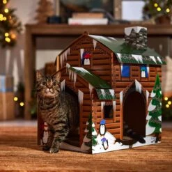 Frisco Holiday Log Cabin Cardboard Cat House -Cat Supplies 287287 PT4. AC SS1800 V1695045245
