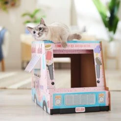 Frisco Ice Cream Truck Cardboard Cat House, 2-Story -Cat Supplies 317729 PT3. AC SS1800 V1676566491