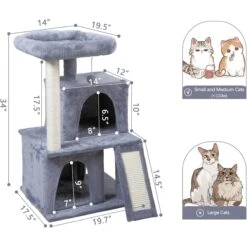 Coziwow By Jaxpety Faux Fur Cat Tree Tower & Condos With Scratch Posts, 34-inch, Grey -Cat Supplies 330934 PT1. AC SS1800 V1677707356