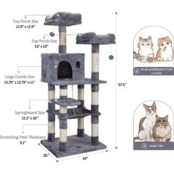 Coziwow By Jaxpety 58-in Cat Tree & Condo With Hammock, Grey -Cat Supplies 330952 PT2. AC SS1800 V1677706855