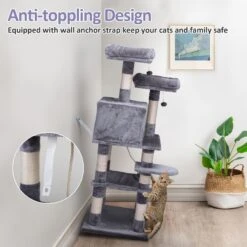 Coziwow By Jaxpety 58-in Cat Tree & Condo With Hammock, Grey -Cat Supplies 330952 PT8. AC SS1800 V1663603231