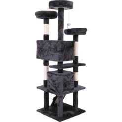 Coziwow By Jaxpety 60-in Tower House Cat Trees, Black -Cat Supplies 355080 PT2. AC SS1800 V1642803733