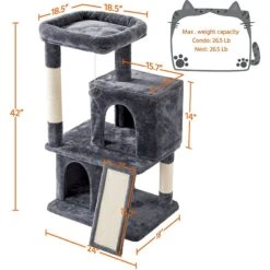 Yaheetech 3 Tiers 42-in Plush Cat Tower With Double Cat Condo -Cat Supplies 358005 PT2. AC SS1800 V1642691793