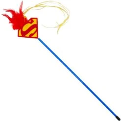 Buckle-Down DC Comics Feather & Ribbon Wand Superman Shield Logo Cat Toy, Blue