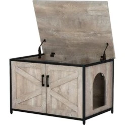 Unipaws Cat Litter Box Enclosure With Top Opening, Weathered Gray -Cat Supplies 373041 PT2. AC SS1800 V1647033734