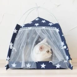 Lovely Caves Stars Dog & Cat Tent, Blue, Medium -Cat Supplies 525758 PT1. AC SS1800 V1657658482