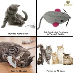 SunGrow Teething Chews Cat & Ferret Chase & Kicker Mouse Plush Toy, 5 Count -Cat Supplies 541654 PT4. AC SS1800 V1676384414