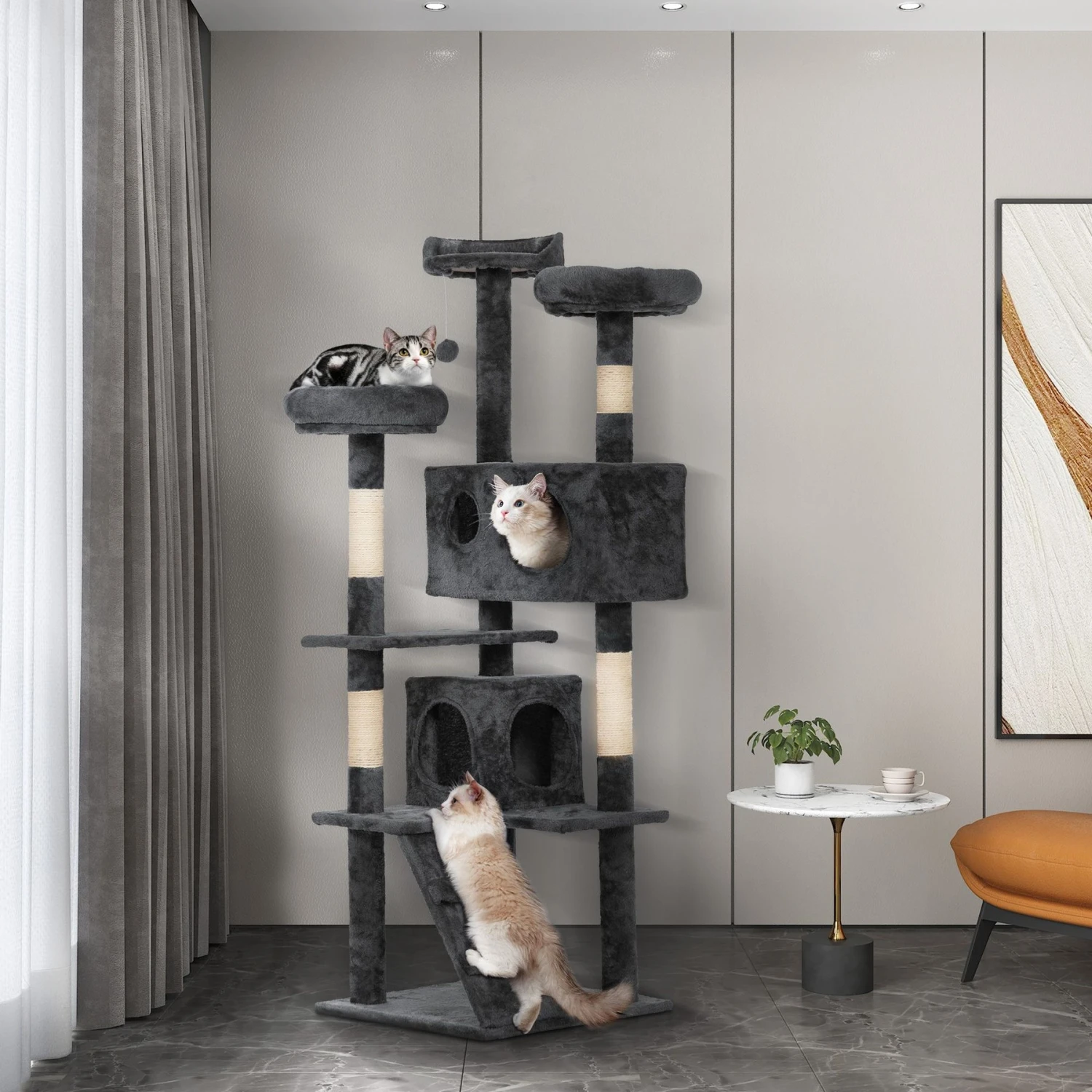 Coziwow 60-in Scratching Posts & Toys Cat Tree & Condo, Grey 1 Coziwow 60-in Scratching Posts & Toys Cat Tree & Condo, Grey