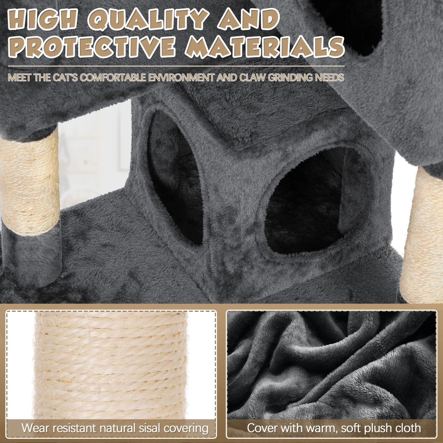 Coziwow 60-in Scratching Posts & Toys Cat Tree & Condo, Grey 8 Coziwow 60-in Scratching Posts & Toys Cat Tree & Condo, Grey - Image 8