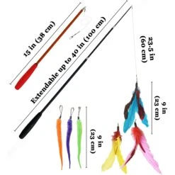 SunGrow Feather Teaser Wand & Fishing Pole Interactive Toy For Indoor Cat & Dog, 11 Count -Cat Supplies 684822 PT3. AC SS1800 V1694455089