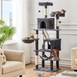 Yaheetech 71.5-in Tree With 2 Cozy Perches Cat Tree, Dark Grey, Large