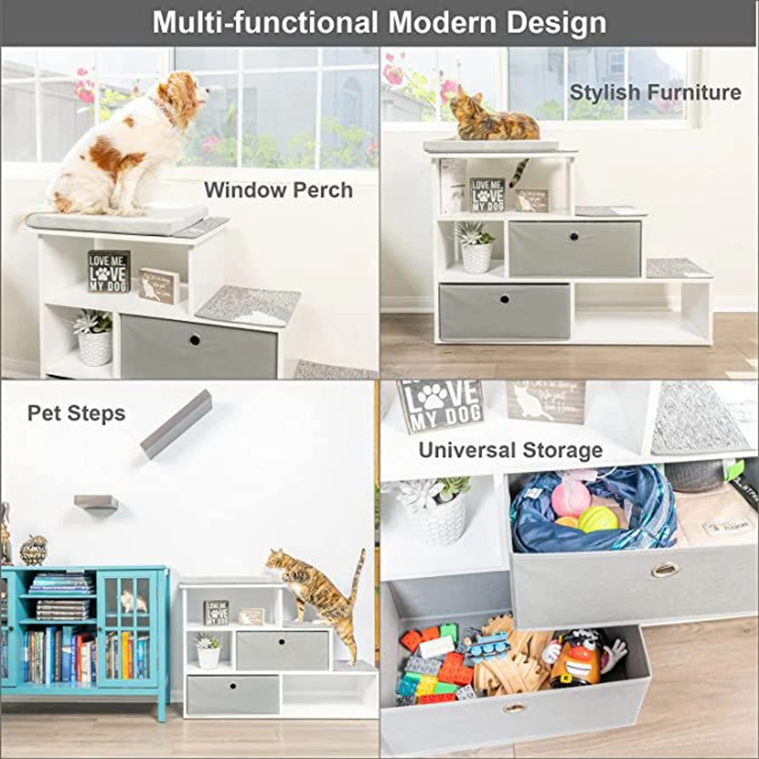 PetFusion Hybrid Cat Bookshelf & 3 Perches, White 2 PetFusion Hybrid Cat Bookshelf & 3 Perches, White - Image 2