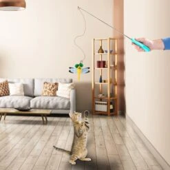 Penn-Plax Retractable Wand With Dragonfly Toy, Metal Bell, & LED Mouse Light Cat Teaser -Cat Supplies 729991 PT8. AC SS1800 V1670265455