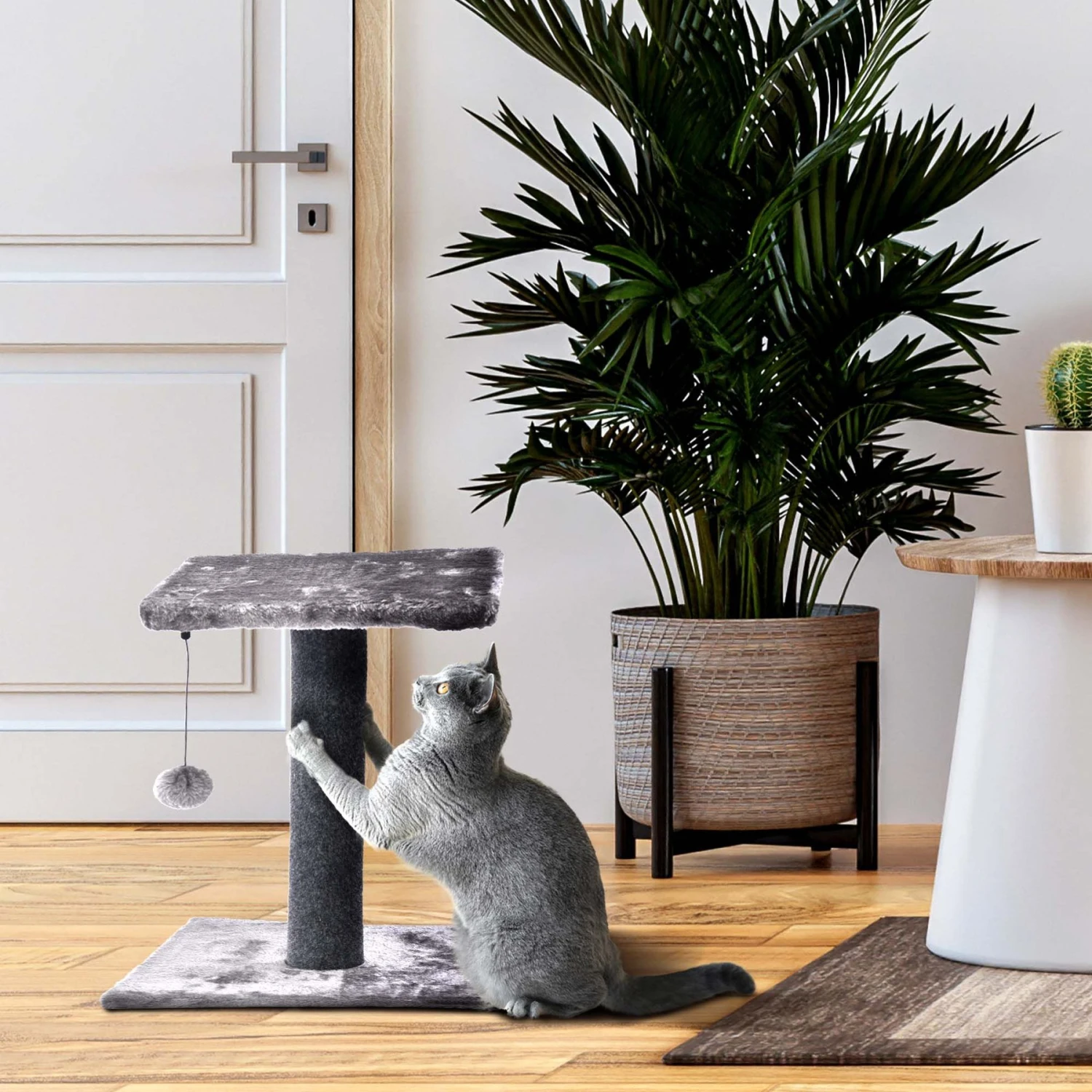 Cat Craft 2 Tier Plush Pedestal Cat Scratching Post & Platform Lounge With Hanging Cat Toy, Grey 1 Cat Craft 2 Tier Plush Pedestal Cat Scratching Post & Platform Lounge With Hanging Cat Toy, Grey