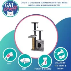 Cat Craft Level Up 5 Tier Plush & Seagrass Activity Cat Tree Habitat, Gray, Large -Cat Supplies 744718 PT1. AC SS1800 V1689975235