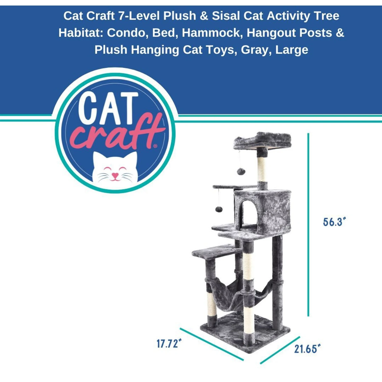Cat Craft 7 Level Plush & Sisal Cat Activity Cat Tree Habitat, Gray, X-Large 3 Cat Craft 7 Level Plush & Sisal Cat Activity Cat Tree Habitat, Gray, X-Large - Image 3