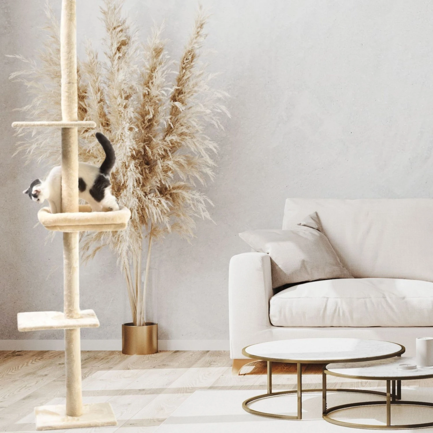 Cat Craft 4-Level Adjustable Climbing & Perch Cat Tree With Bolstered Cat Bed, Cream, X-Large 2 Cat Craft 4-Level Adjustable Climbing & Perch Cat Tree With Bolstered Cat Bed, Cream, X-Large - Image 2