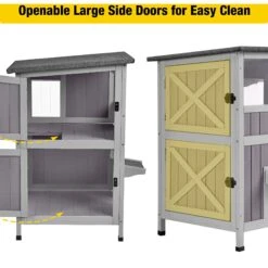 Aivituvin AIR14-1 Two Tier Wooden Cat House With Waterproof Roof & Door Flaps, Grey, Small -Cat Supplies 812750 PT4. AC SS1800 V1679591653