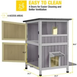 Aivituvin AIR14-1 Two Tier Wooden Cat House With Waterproof Roof & Door Flaps, Grey, Small -Cat Supplies 812750 PT5. AC SS1800 V1679591965