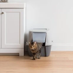 IRIS USA Enclosed Cat Litter Box With Front Door Flap & Scoop, Gray, Jumbo -Cat Supplies 846614 PT2. AC SS1800 V1683834899