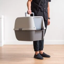 IRIS USA Enclosed Cat Litter Box With Front Door Flap & Scoop, Gray, Jumbo -Cat Supplies 846614 PT3. AC SS1800 V1683834929