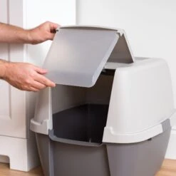 IRIS USA Enclosed Cat Litter Box With Front Door Flap & Scoop, Gray, Jumbo -Cat Supplies 846614 PT4. AC SS1800 V1683836178