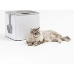 IRIS USA Premium Square Top Entry Cat Litter Box With Scoop, White & Gray, Large -Cat Supplies 846654 PT8. AC SS1800 V1683211470