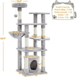 Yaheetech 4-Level Cat Tree, 56.5-in, Medium, Light Gray -Cat Supplies 871774 PT2. AC SS1800 V1686246221