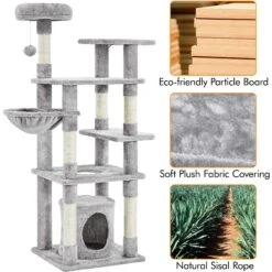 Yaheetech 4-Level Cat Tree, 56.5-in, Medium, Light Gray -Cat Supplies 871774 PT4. AC SS1800 V1686249557